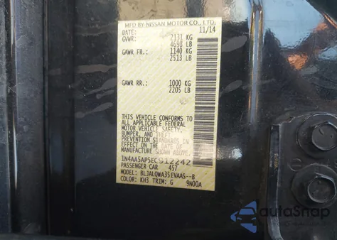 2014 Nissan Maxima 3.5 S from USA, damaged, VIN 1N4AA5AP5EC912242